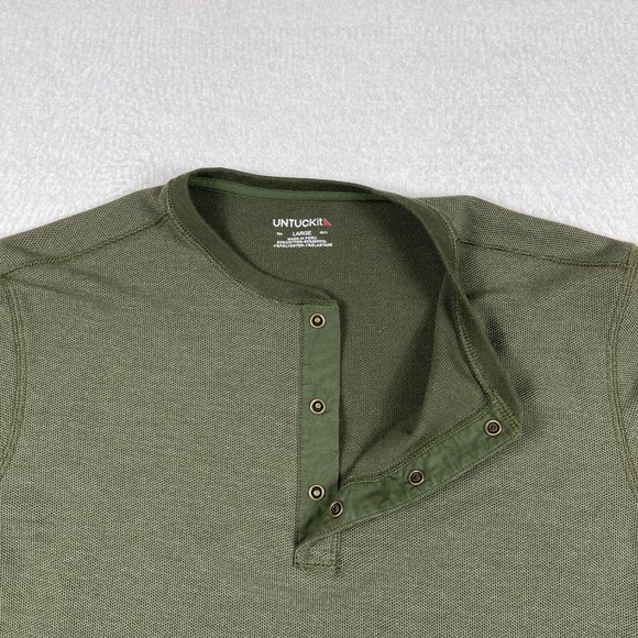 Untuckit Shirt‎ Mens Large Dark Green Textured Henley Casual Preppy Workwear - Picture 3 of 15